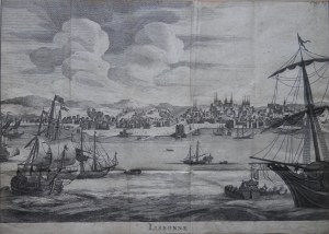 Lisbonne - City & Harbour unknown etcher image size 7 1/4 x 10 5/8