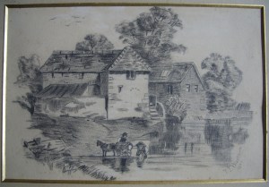 Mill scene pencil drawing 1901 by T I Blackburn