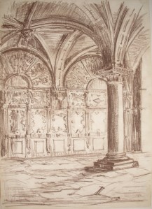 The Pillar Parlour Bolsover Castle brown charcoal unknown artist/date