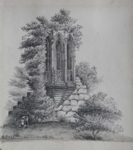 Ruins in Copse pencil drawing by E (Ezekiel) Green