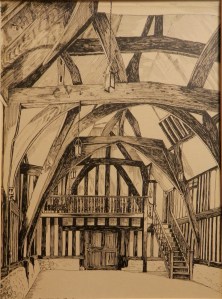 The Guild Hall Interior Leicester pen and ink @ 1937 by A E Gilbert