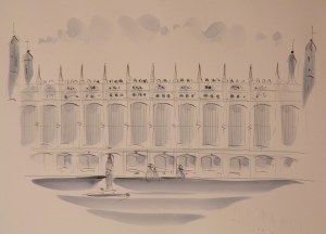 King's College Chapel pen and wash by Roger Connelly 