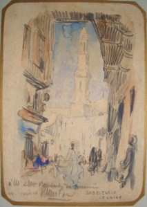 Bab el Zuela le Caire hand -drawn card 1928 signed 